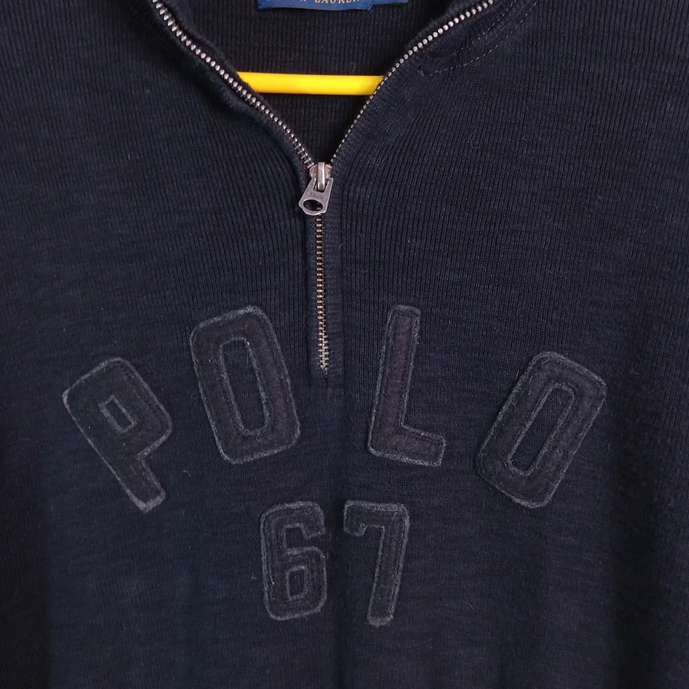 Polo Ralph Lauren Mens Navy Blue 100% Cotton Quarter Zip Polo 67 Sweater L